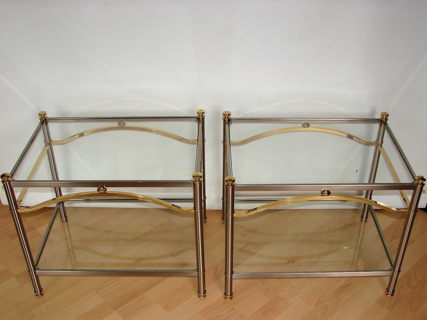 Komplet stolików Modern, metal srebrny, szkło, mosiądz, lata 70. - 224773