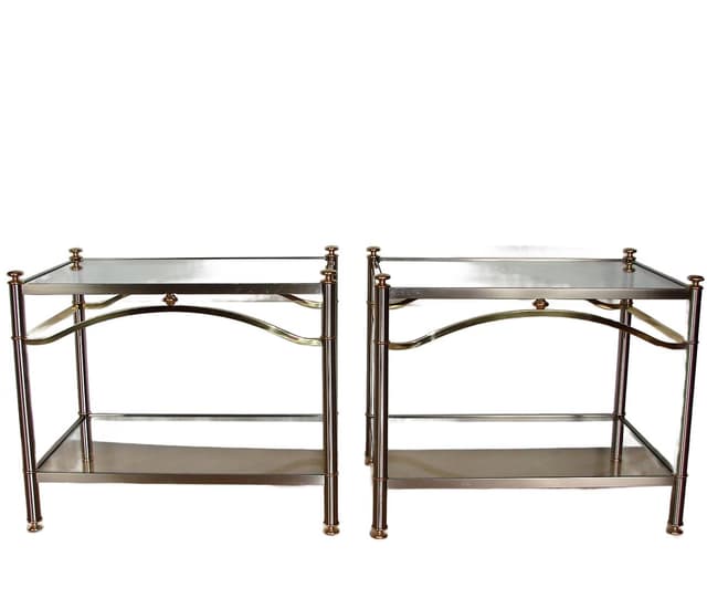 Komplet stolików Modern, metal srebrny, szkło, mosiądz, lata 70. - WYMIARY