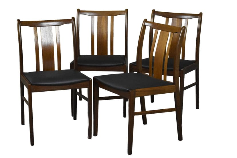 Komplet krzeseł jadalnianych, afromozja brąz, skóra naturalna czarna, Dania, lata 60.