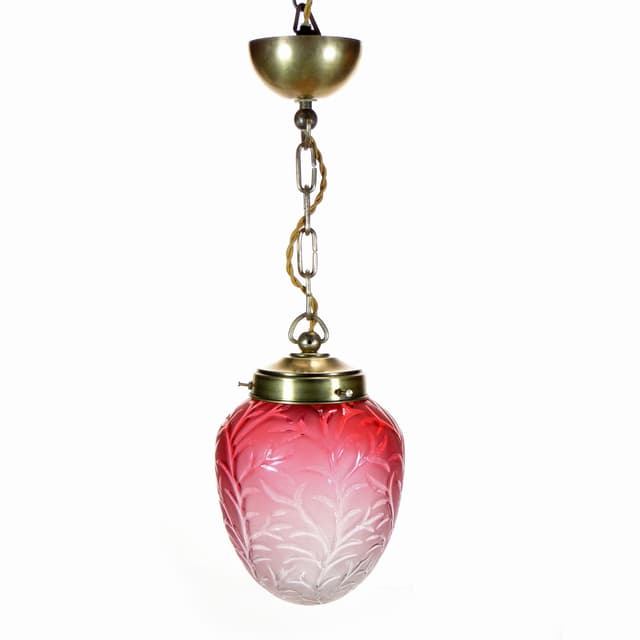 Pendant Lamp Art Nouveau, red glass, brass, Poland, early 20th c. - DIMENSION