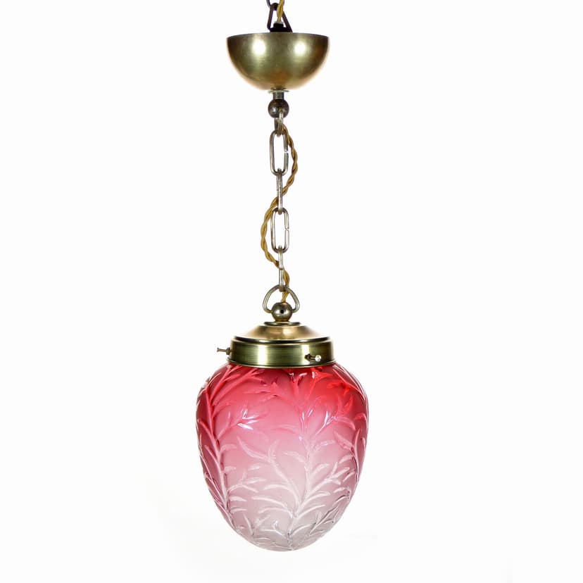 Pendant Lamp Art Nouveau, red glass, brass, Poland, early 20th c.