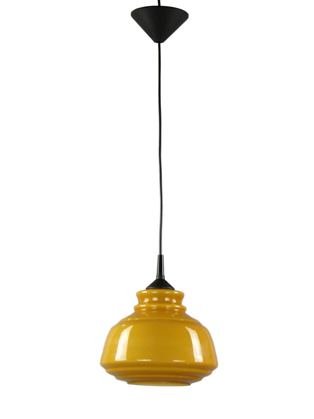 Lampa wisząca Pop Art, żółty, szkło, Polam, Polska, lata 60. - WYMIARY