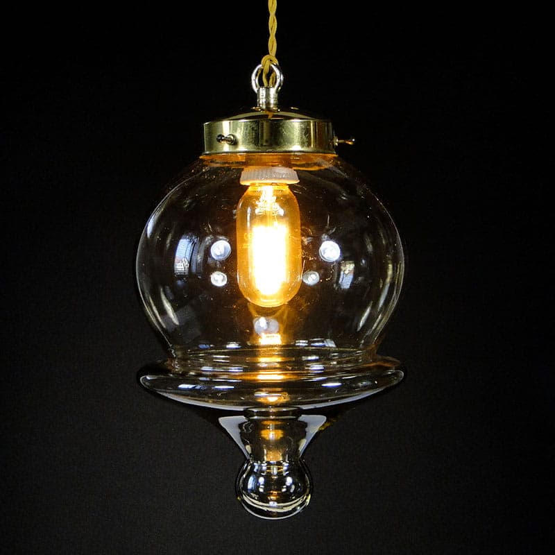 Pendant lamp, cognac glass, brass, Poland, 1970s. - 224955