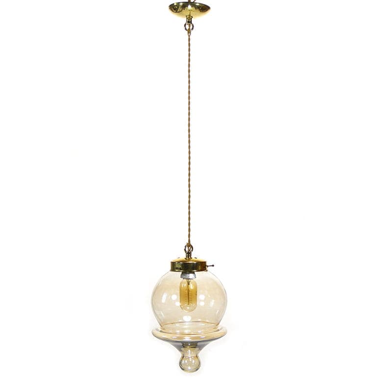 Pendant lamp, cognac glass, brass, Poland, 1970s. - 224958