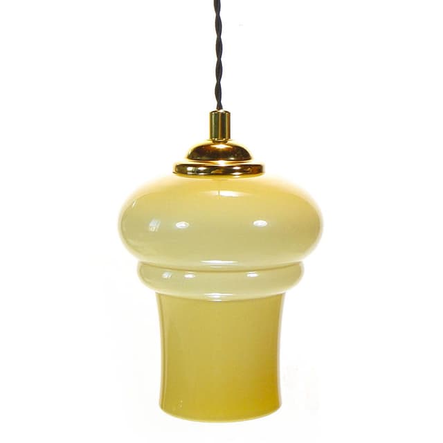 Lampa wisząca, szkło żółty, mosiądz, Polska, lata 50. - WYMIARY