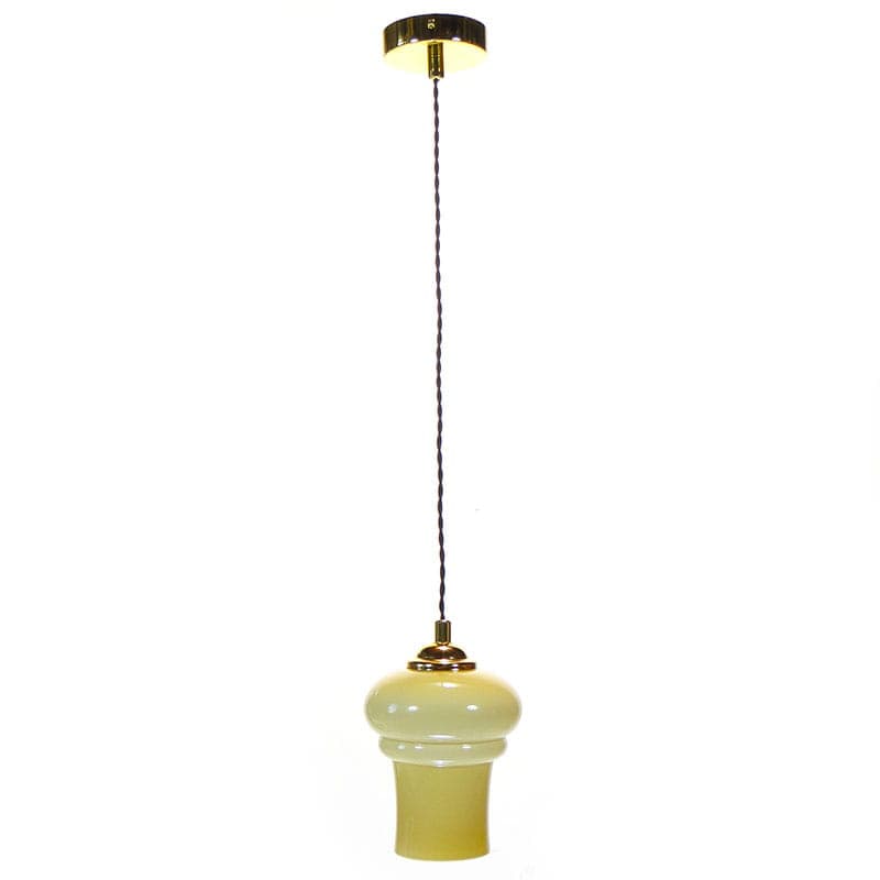 Lampa wisząca, szkło żółty, mosiądz, Polska, lata 50. - 224962