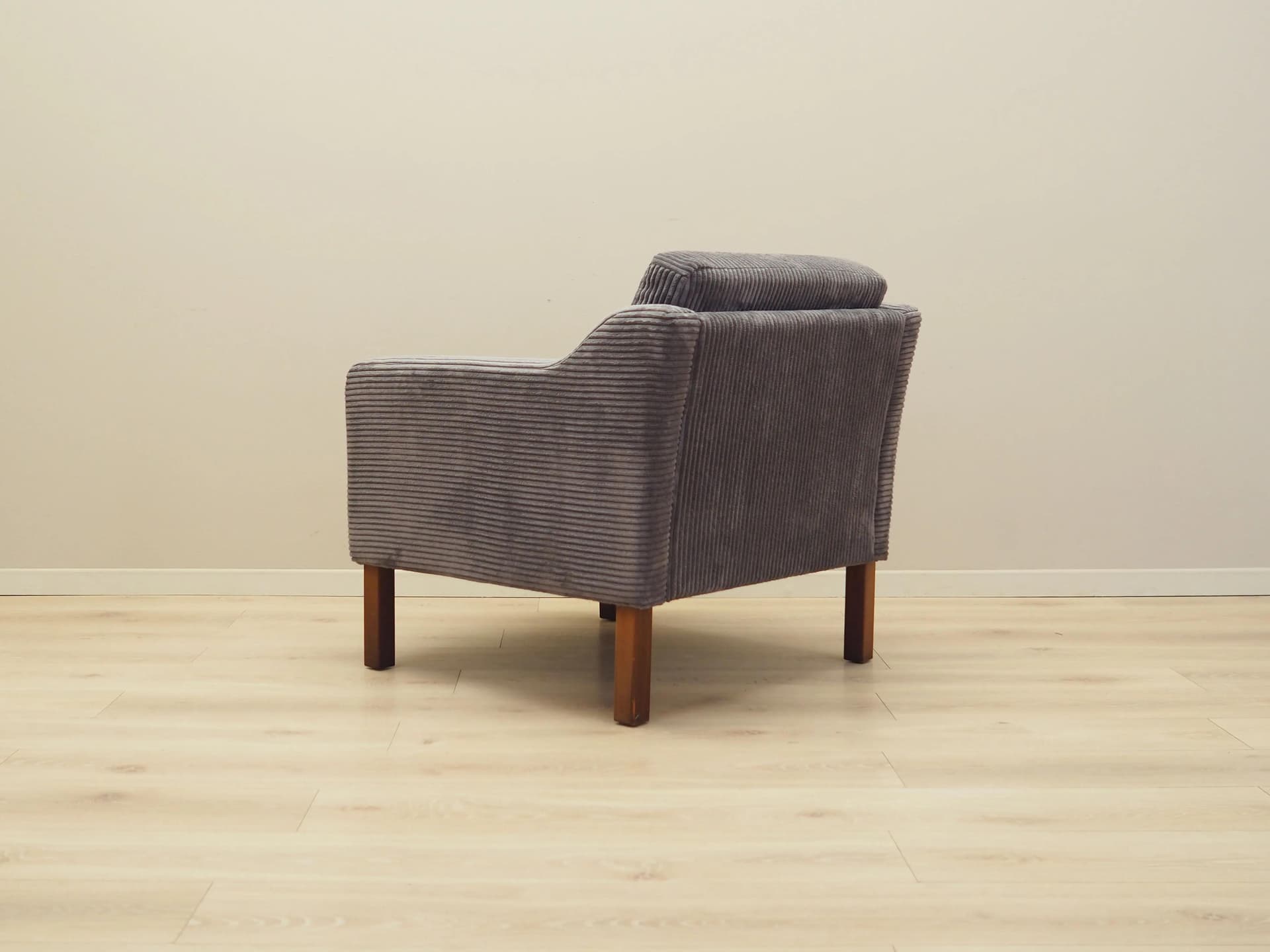Armchair, grey velvet, brown beech, Denmark, 1970s - 16467