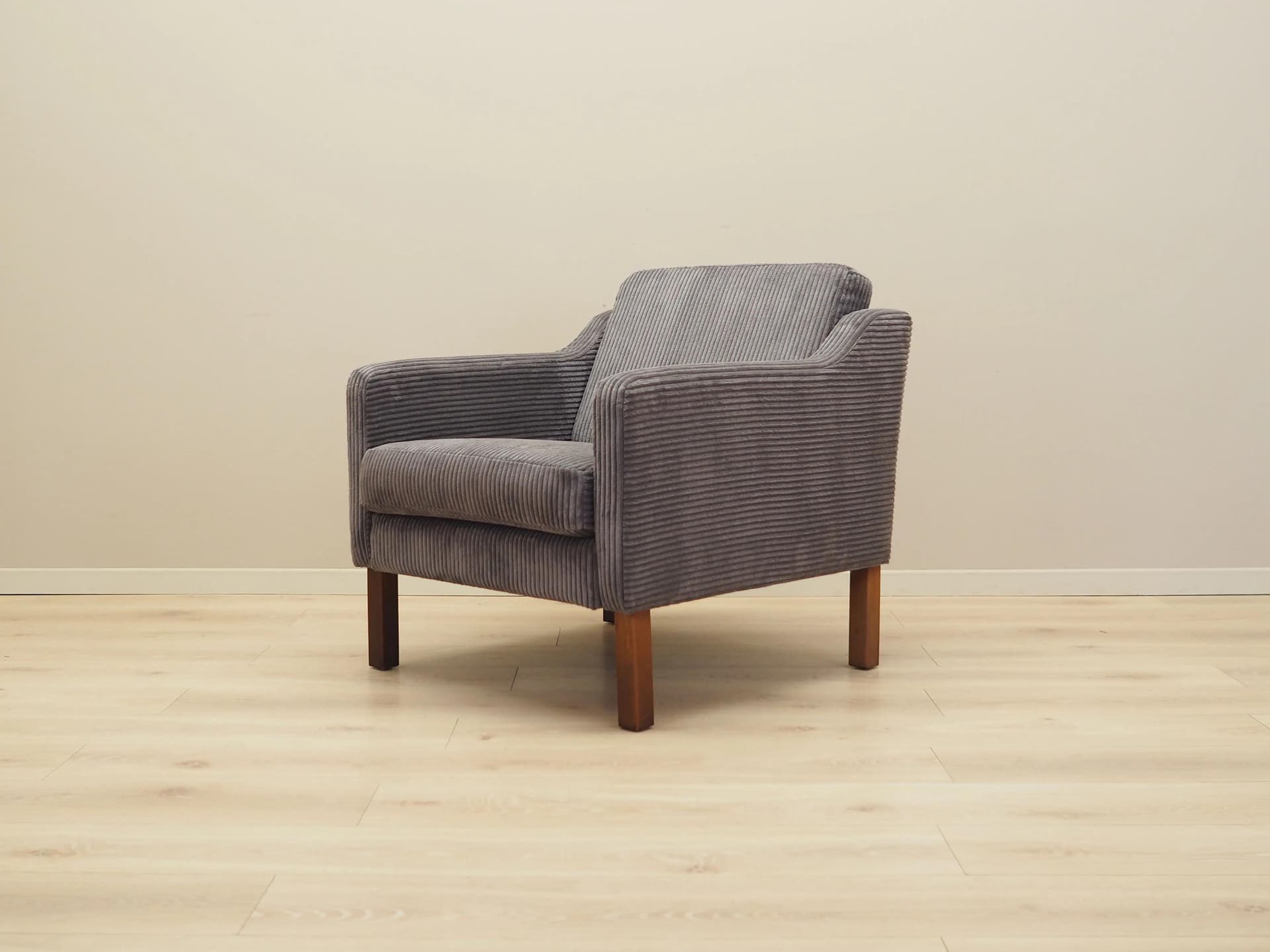 Armchair, grey velvet, brown beech, Denmark, 1970s - 16465