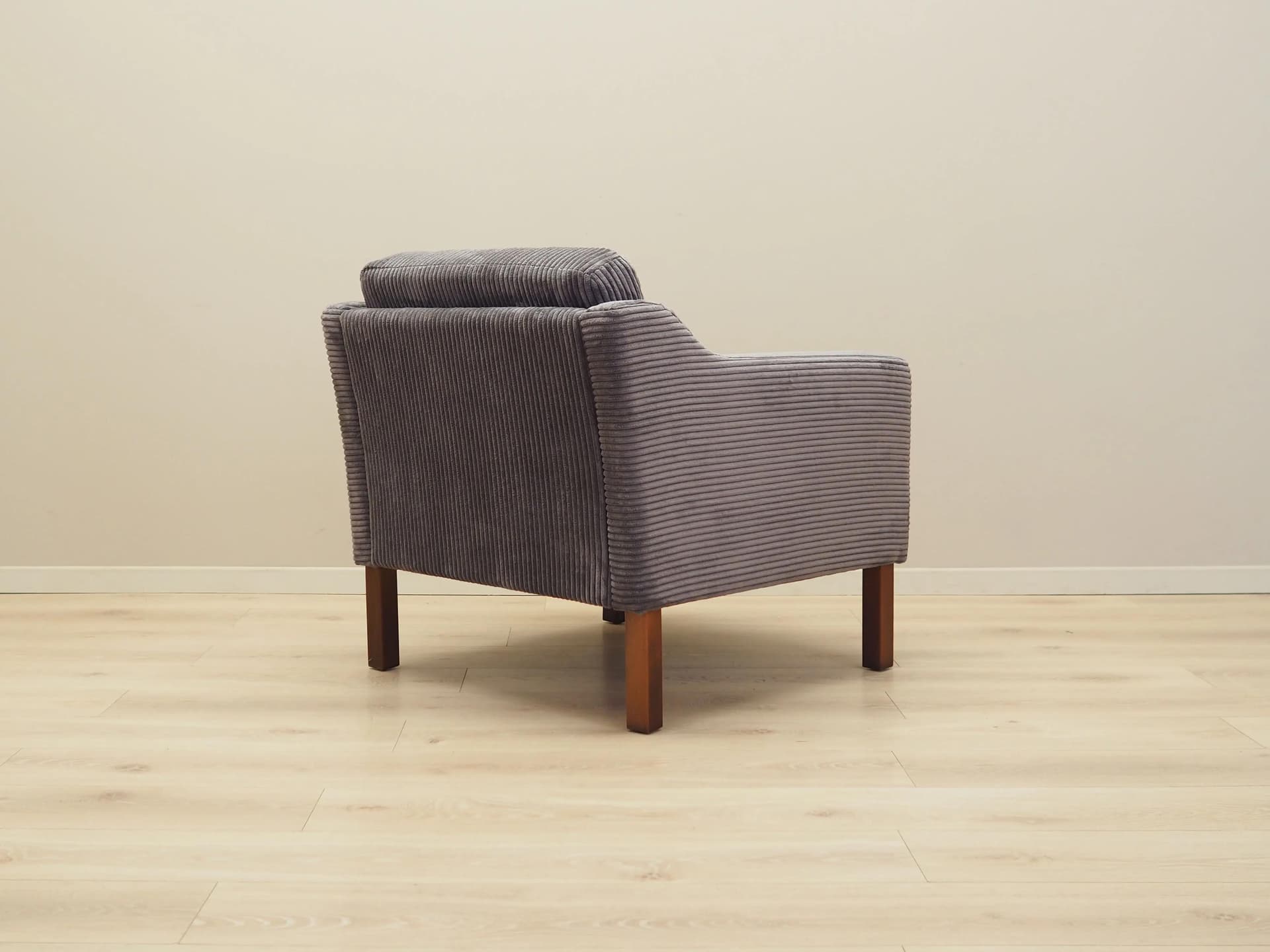 Armchair, grey velvet, brown beech, Denmark, 1970s - 16469