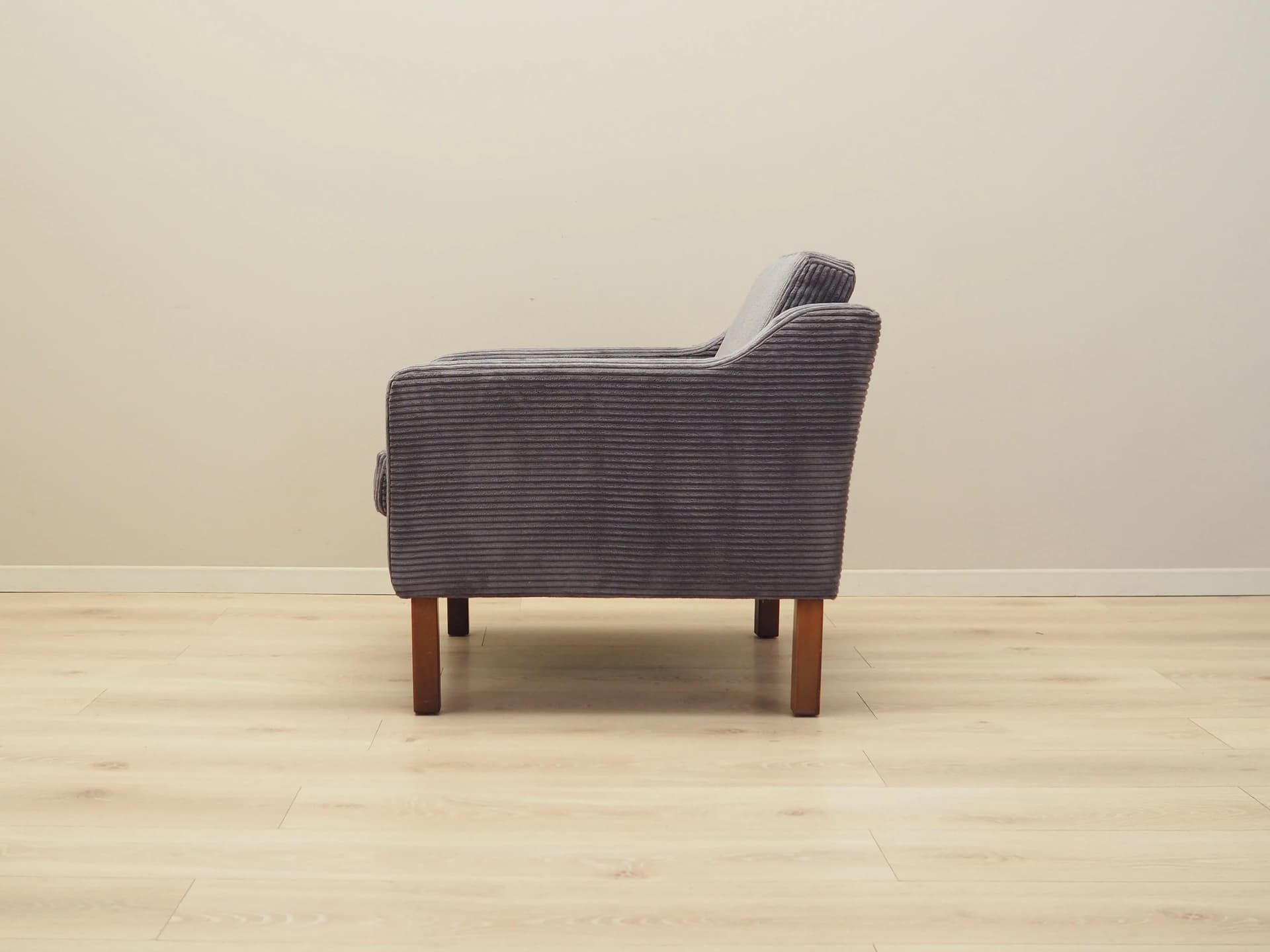 Armchair, grey velvet, brown beech, Denmark, 1970s - 16466