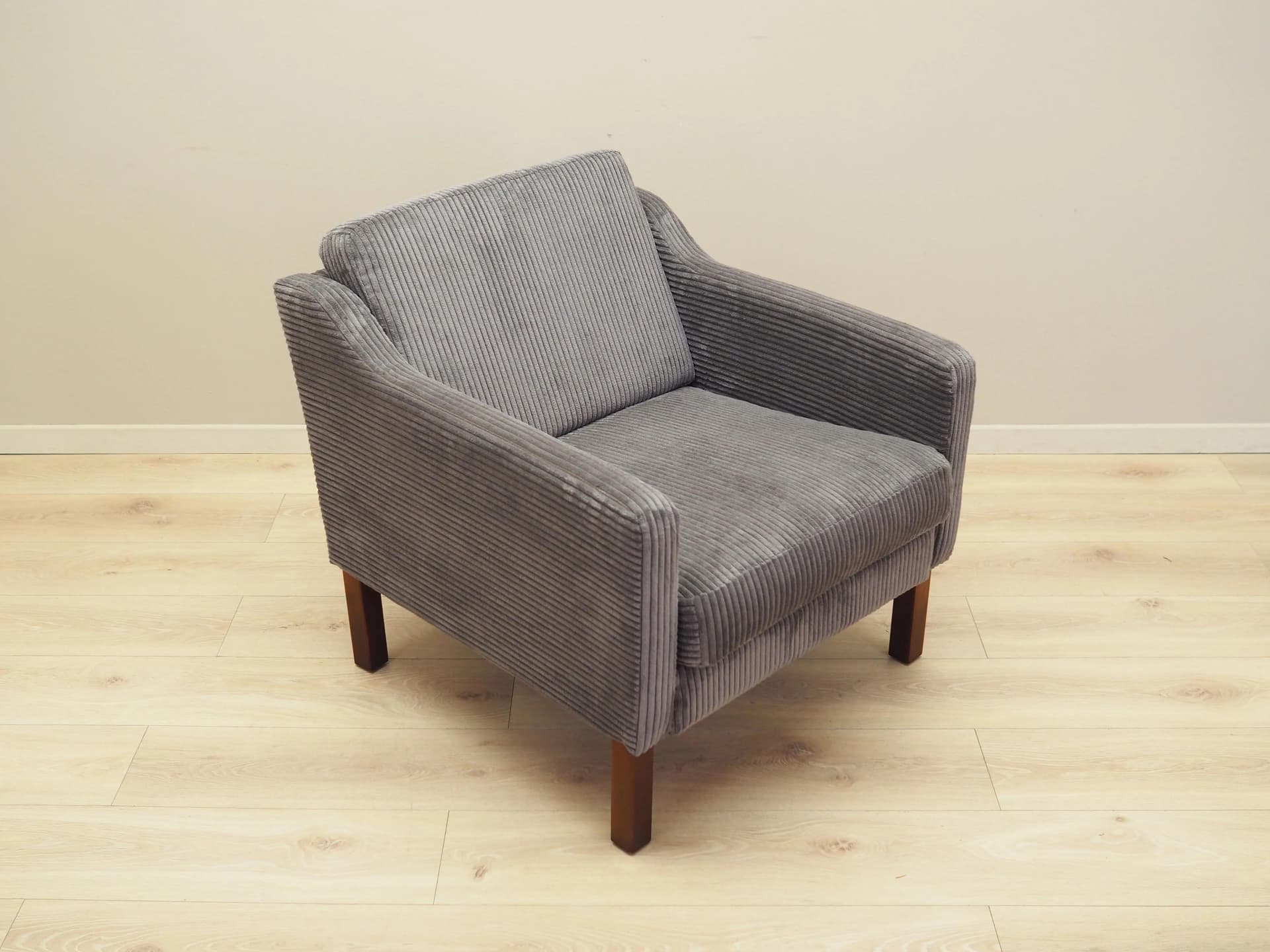 Armchair, grey velvet, brown beech, Denmark, 1970s - 16471