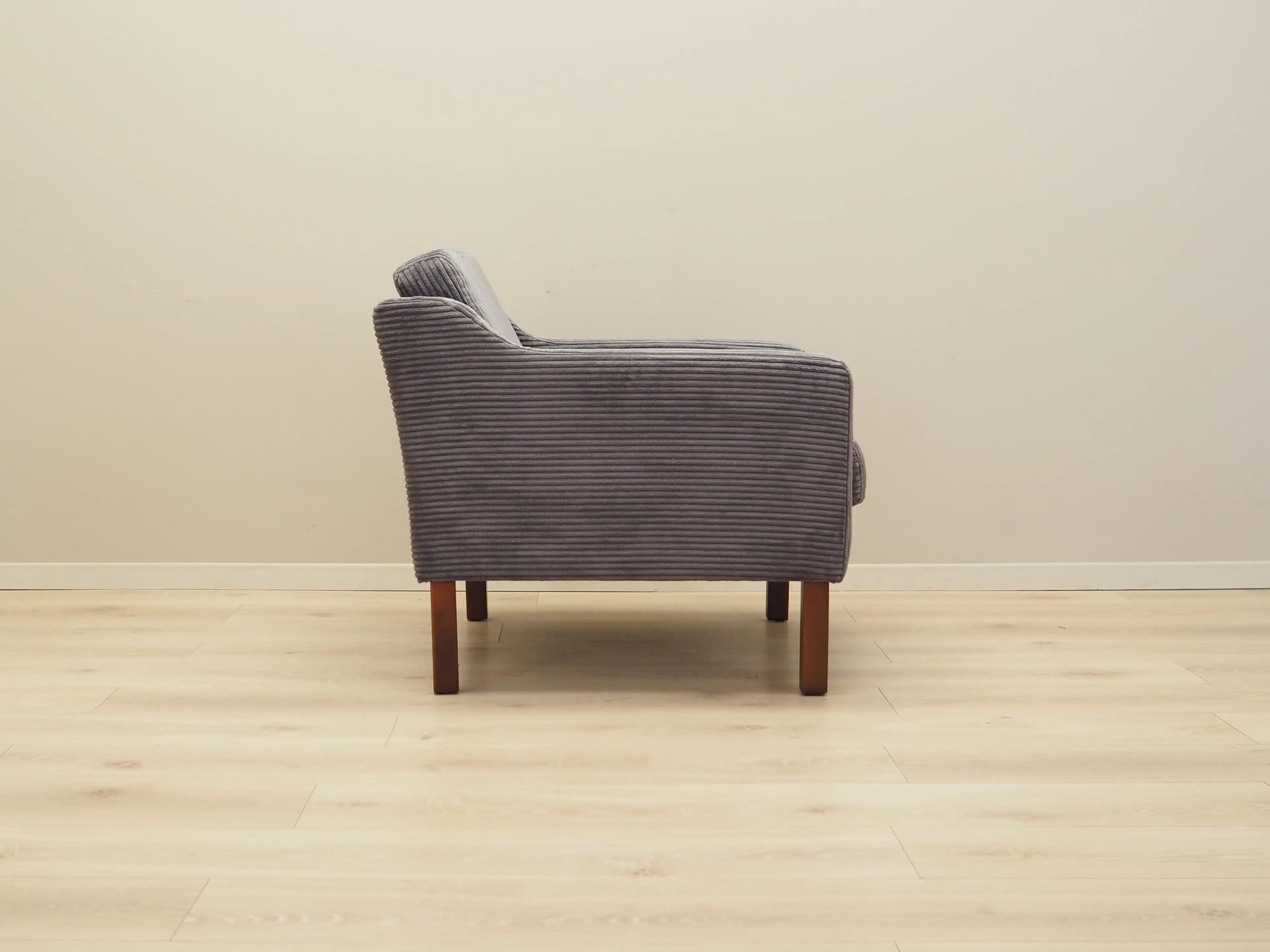 Armchair, grey velvet, brown beech, Denmark, 1970s - 16470