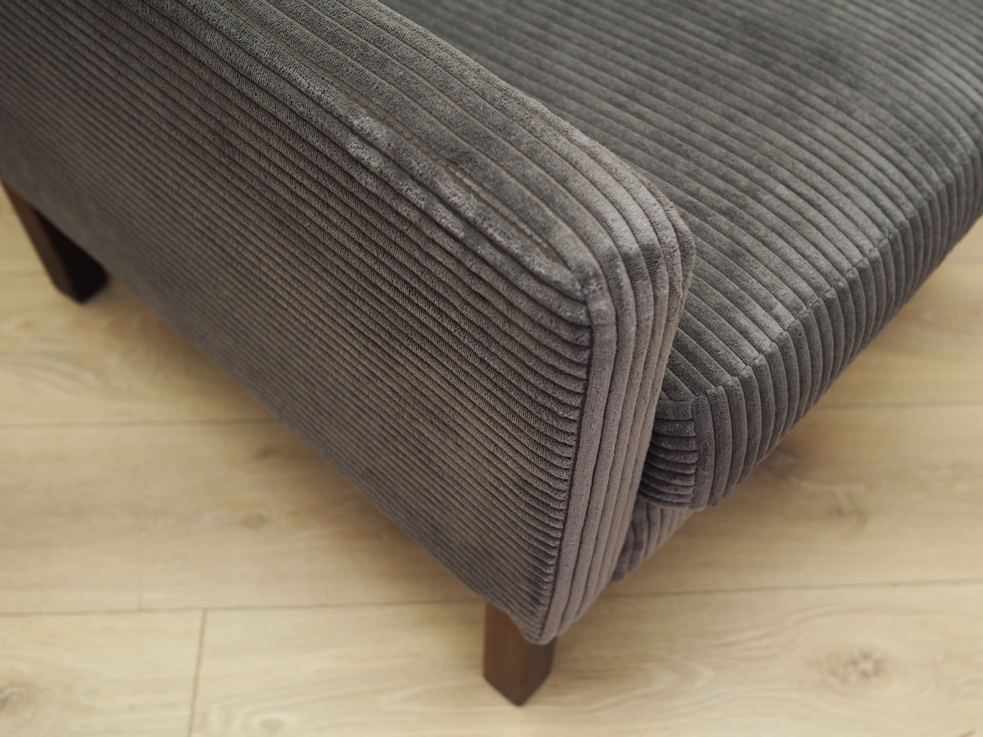 Armchair, grey velvet, brown beech, Denmark, 1970s - 78285