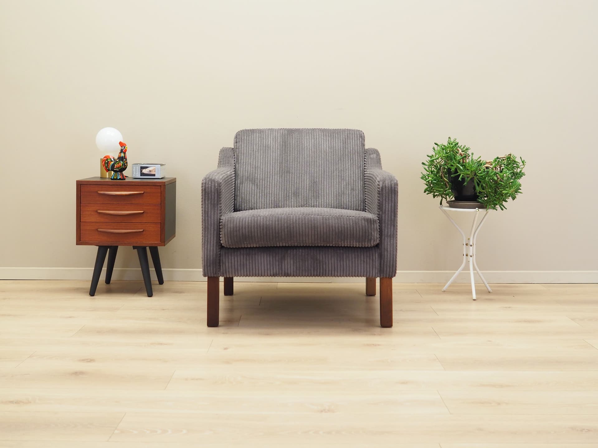 Armchair, grey velvet, brown beech, Denmark, 1970s - 78282