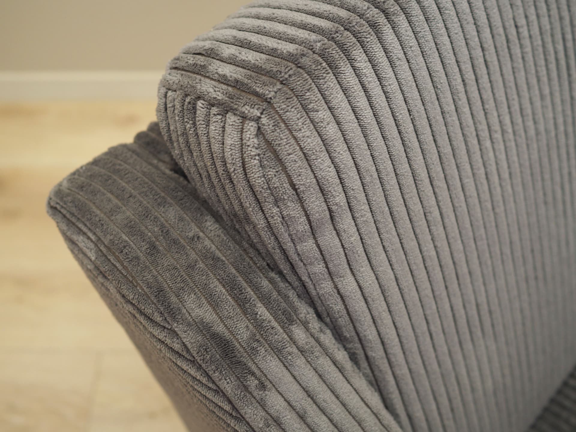 Armchair, grey velvet, brown beech, Denmark, 1970s - 78286