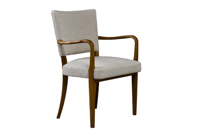 Fotel skandynawski, bouclé beżowy, dąb, lata 50. - WYMIARY