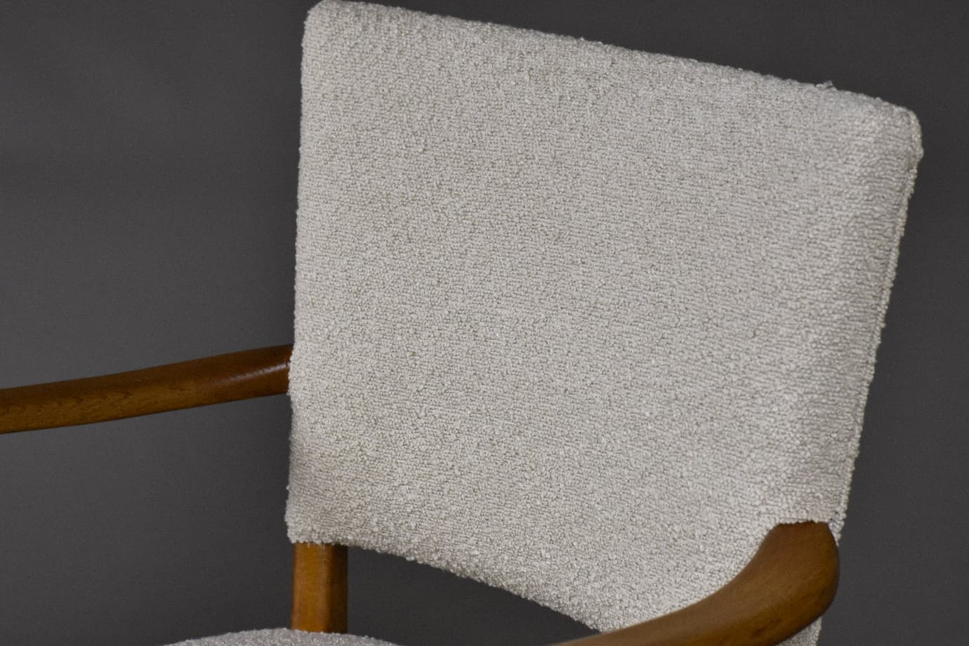 Fotel skandynawski, bouclé beżowy, dąb, lata 50. - 225160