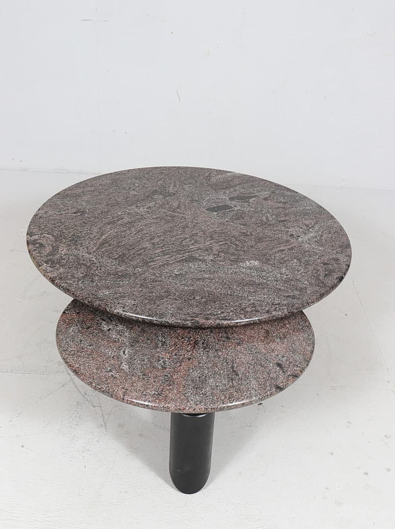 Granite coffee table Ø60/90 cm grey, postmodern, Italy 1980s - 225234