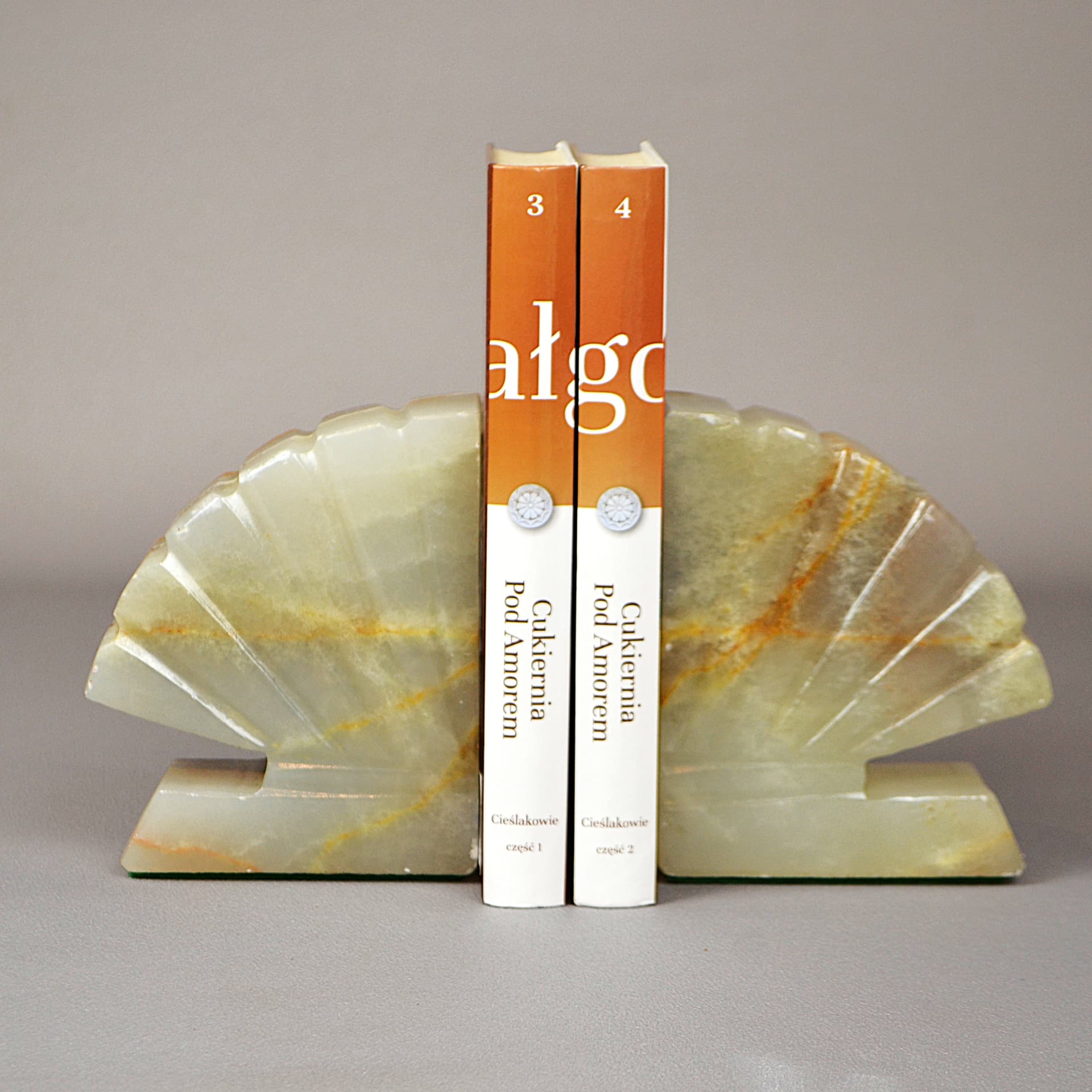 Para podpórek do książek art déco, onyks beżowy, Francja, lata 20. - 56013