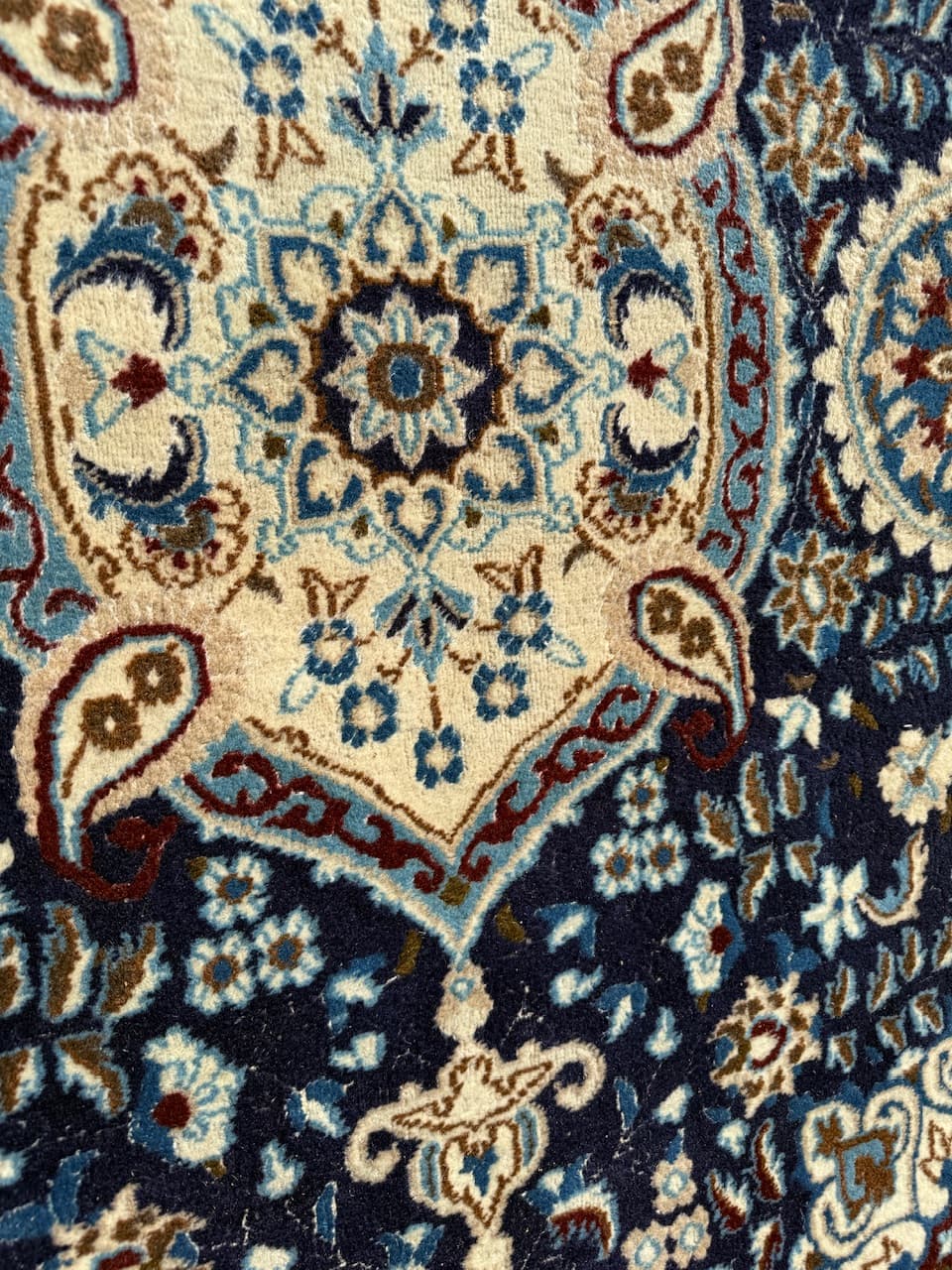 Chodnik perski Nain 385x85 cm, niebieski, wełna jedwab, Iran - 225594