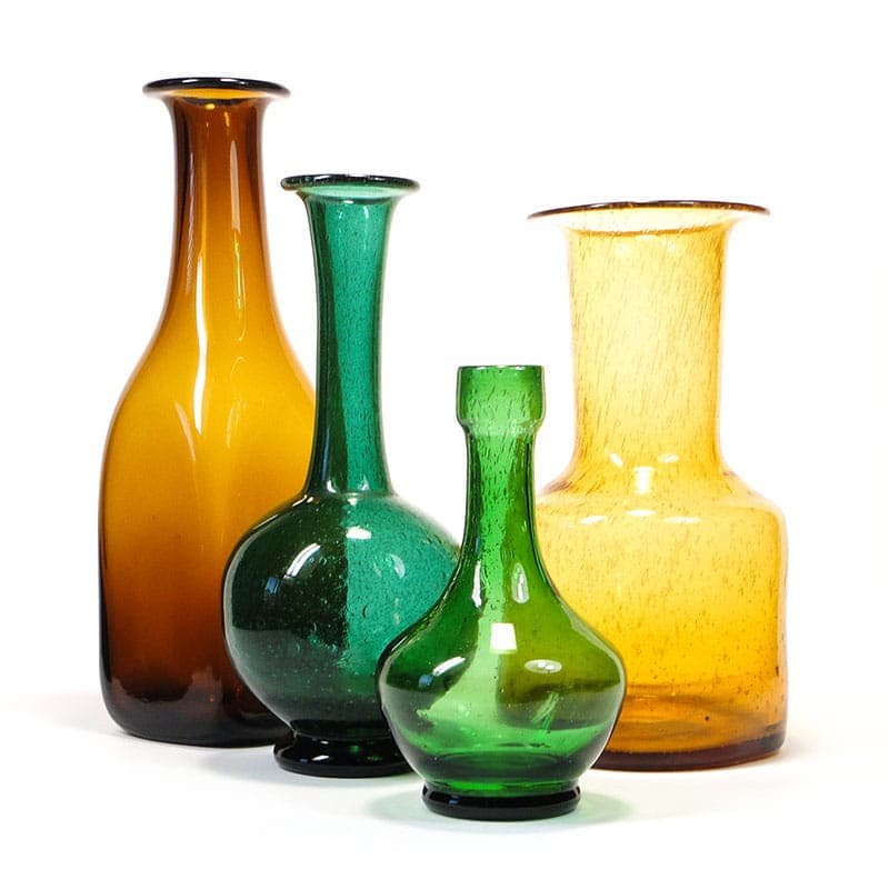 Bottle Vase Antico, green soda-lime glass, by Z. Horbowy, Huta Szkła 'Sudety', Poland, 1970s. - 225649