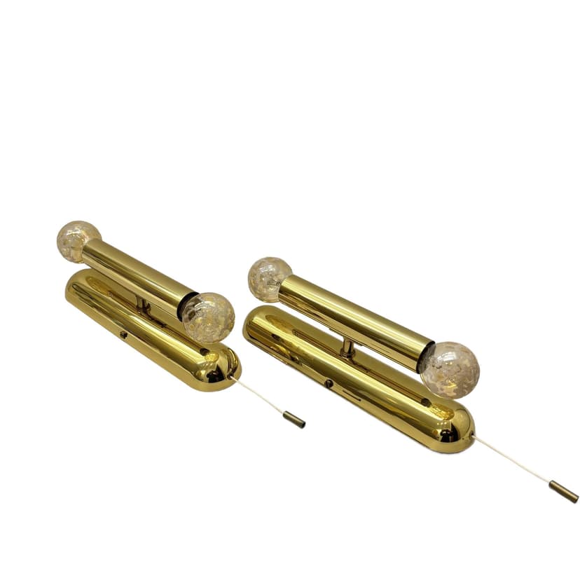 Para kinkietów, złoty, mosiądz złocony, szkło, Niemcy, lata 80.