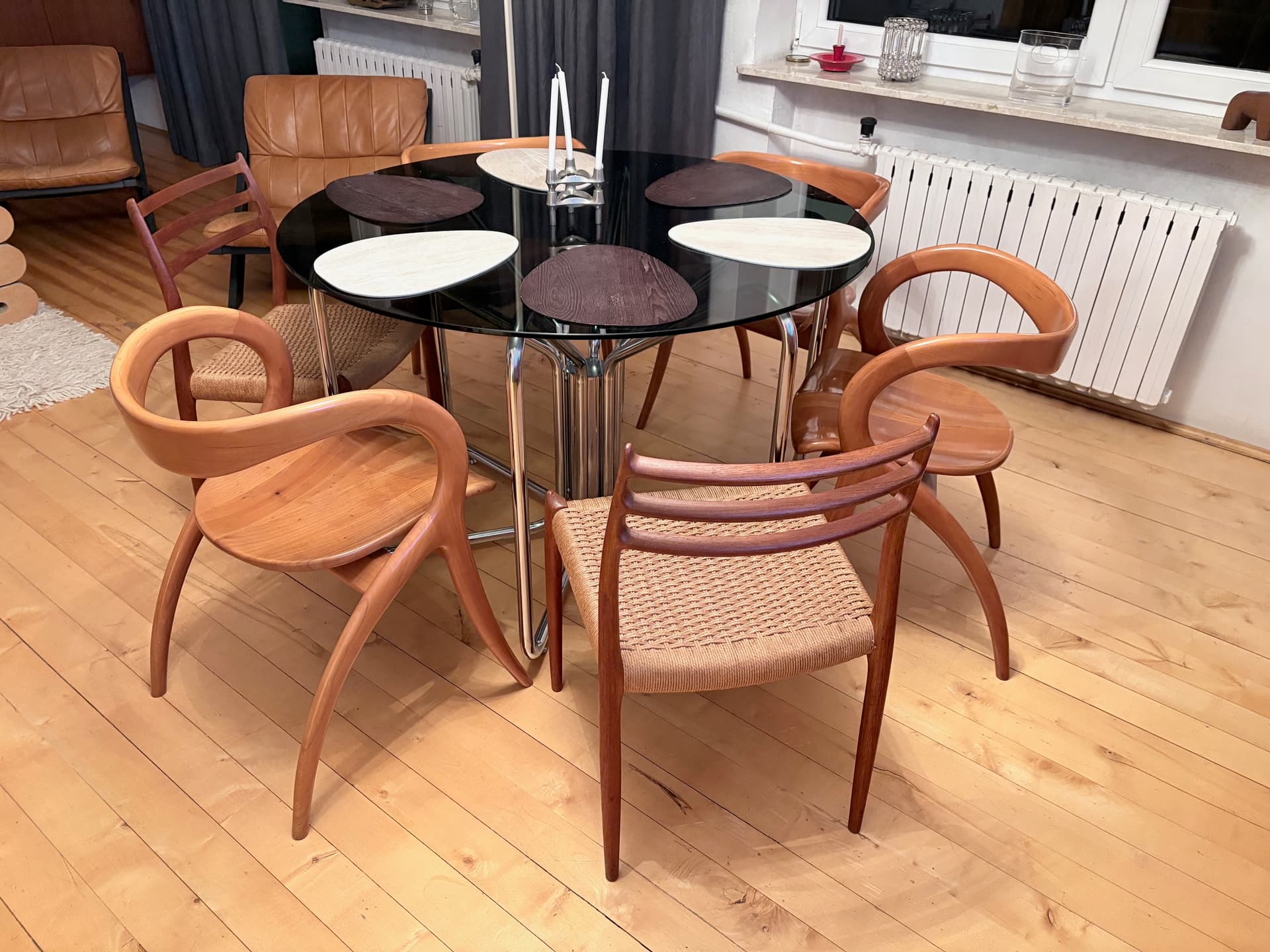 Set of four chairs, brown, by A. Sibau, Italy, 1980s. - 225729