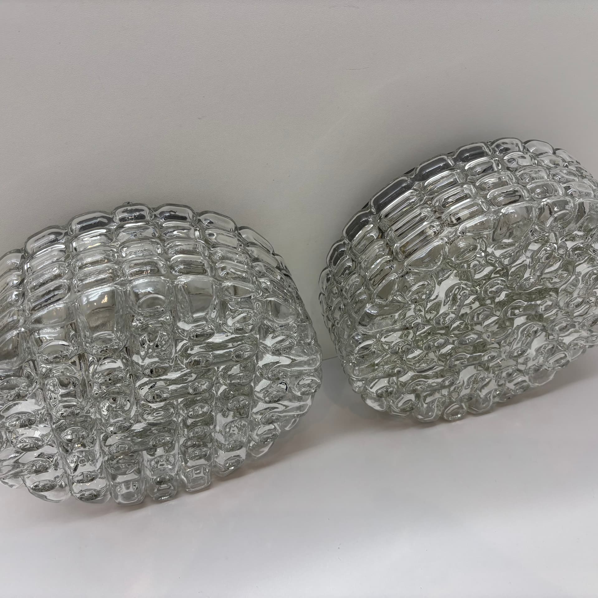 Pair of geometric wall sconces, transparent glass, metal, ERCO, Germany, 1970s. - 225755