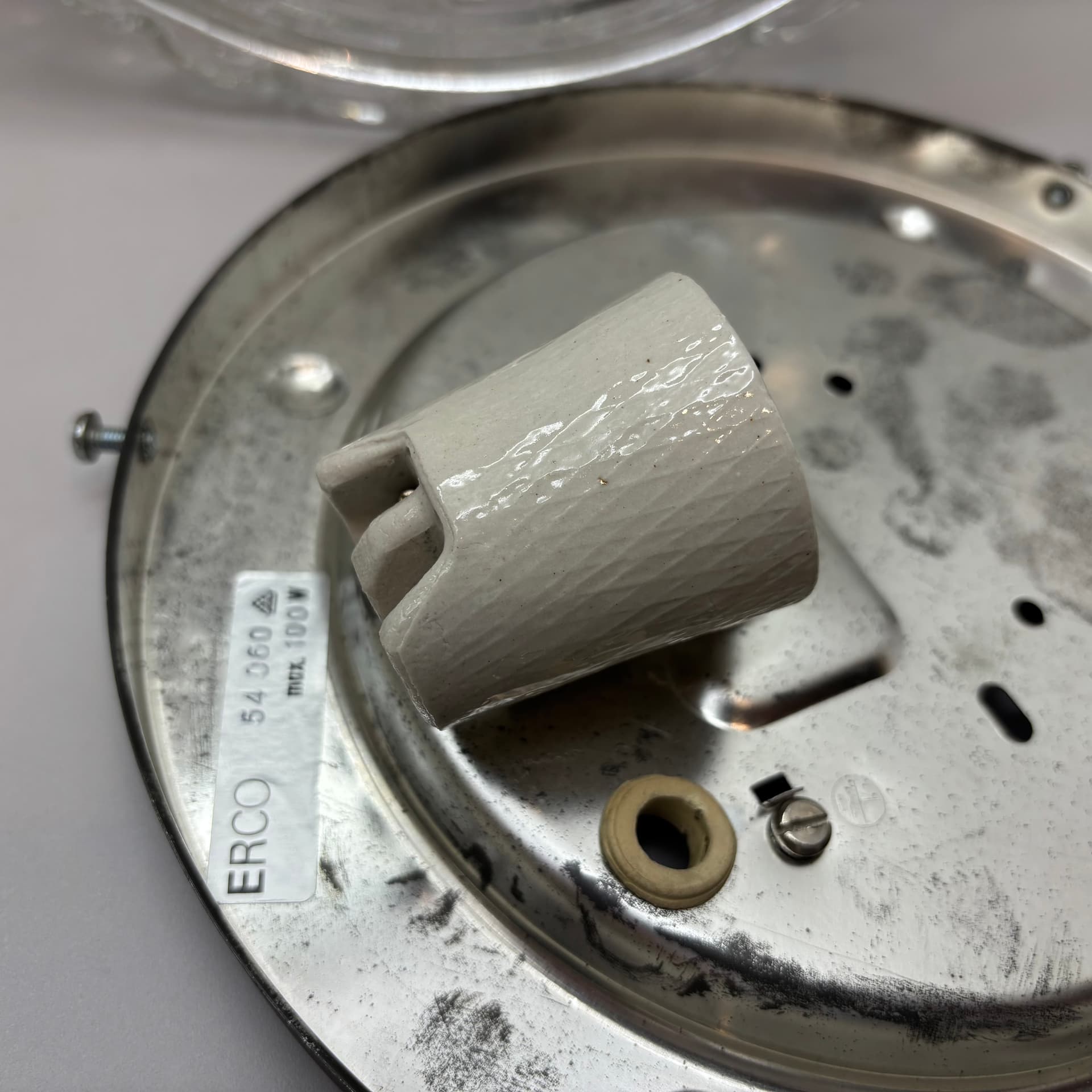 Pair of geometric wall sconces, transparent glass, metal, ERCO, Germany, 1970s. - 225749