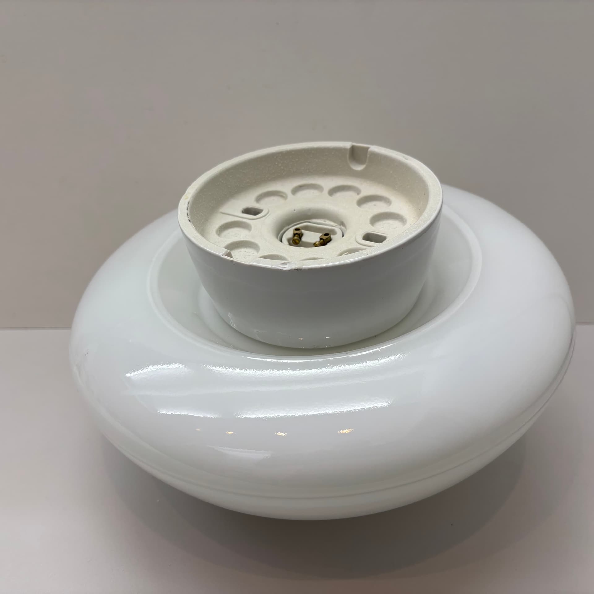 Ceiling Lamp Bauhaus, white opaline glass, white ceramic, by W. Wagenfeld, Germany, 1960s. - 225815