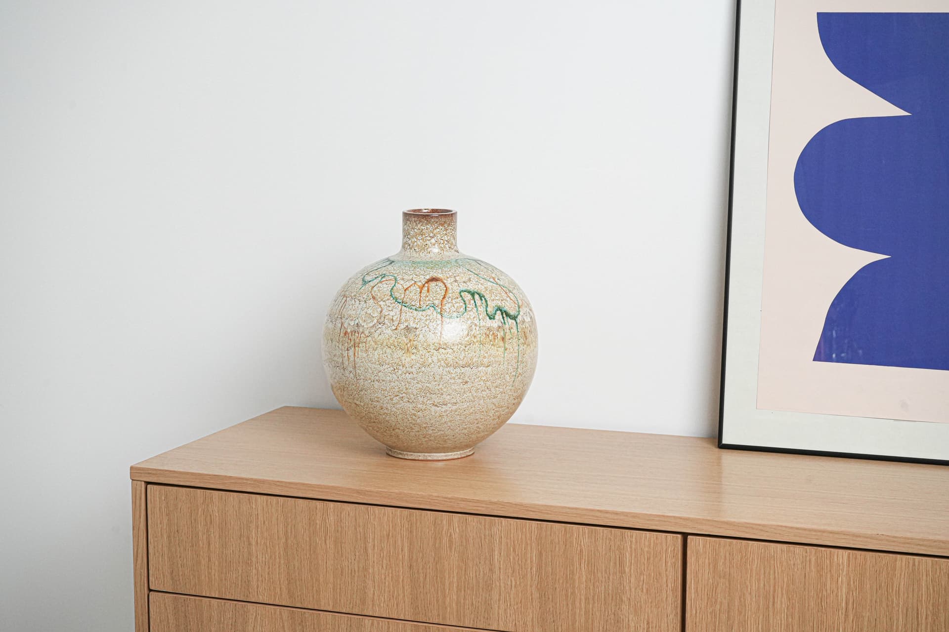 Wazon kulisty, beżowy, ceramika, Włochy, lata 60. - 225826