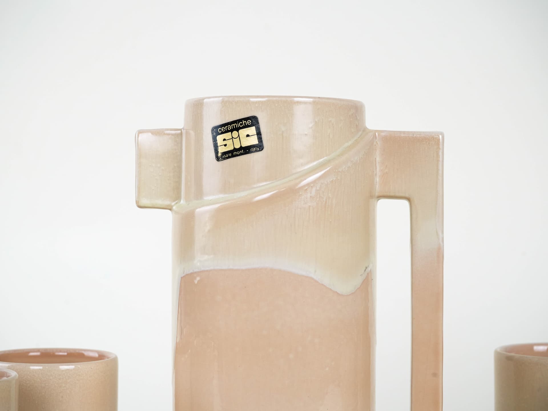 Zestaw dzbanek i kubki, beżowy, ceramika, Ceramiche SIC, Włochy, lata 60. - 225846