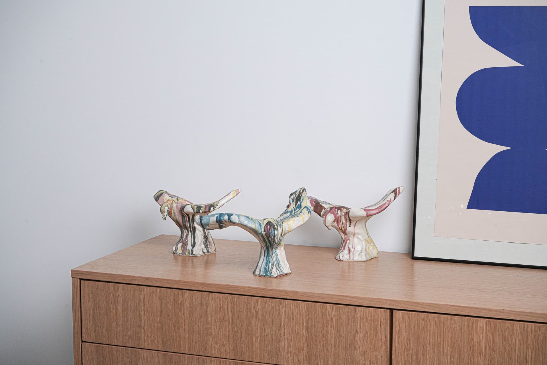 Rzeźba ptak, multikolor, ceramika, proj. F. Ferroni, Włochy, lata 70. - 225910