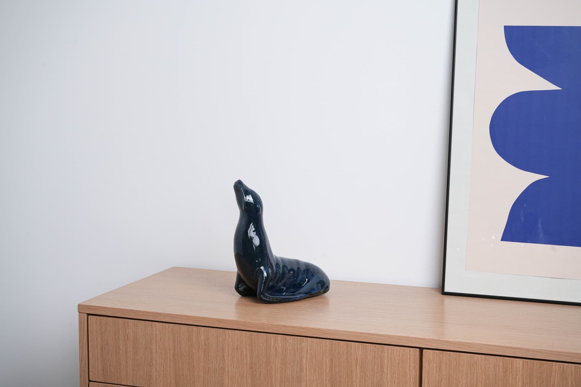 Figurka foka, granatowy, ceramika, Włochy, lata 60. - 225985