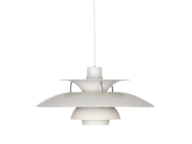 Lampa wisząca PH 5, biały, metal, proj. P. Henningsen, Louis Poulsen, Dania, lata 80. - WYMIARY