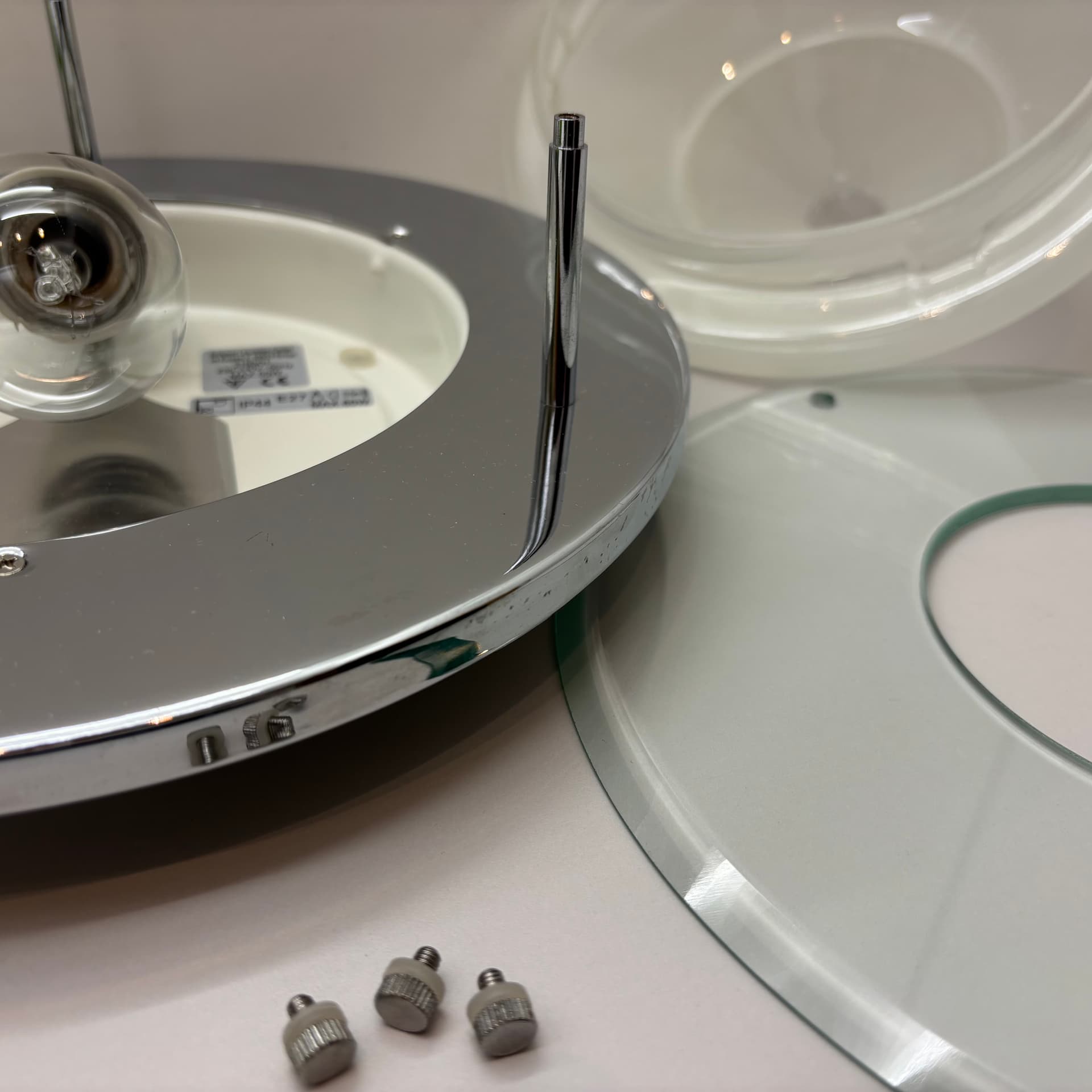 Kinkiet, Plafon, srebrny, szkło chrom stal, Briloner Leuchten, Niemcy, lata 90. - 226341