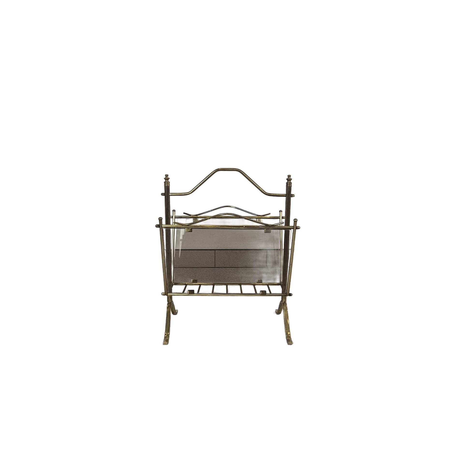 Magazine Rack Maison Jansen, brass, smoked glass, Germany, 1970s.