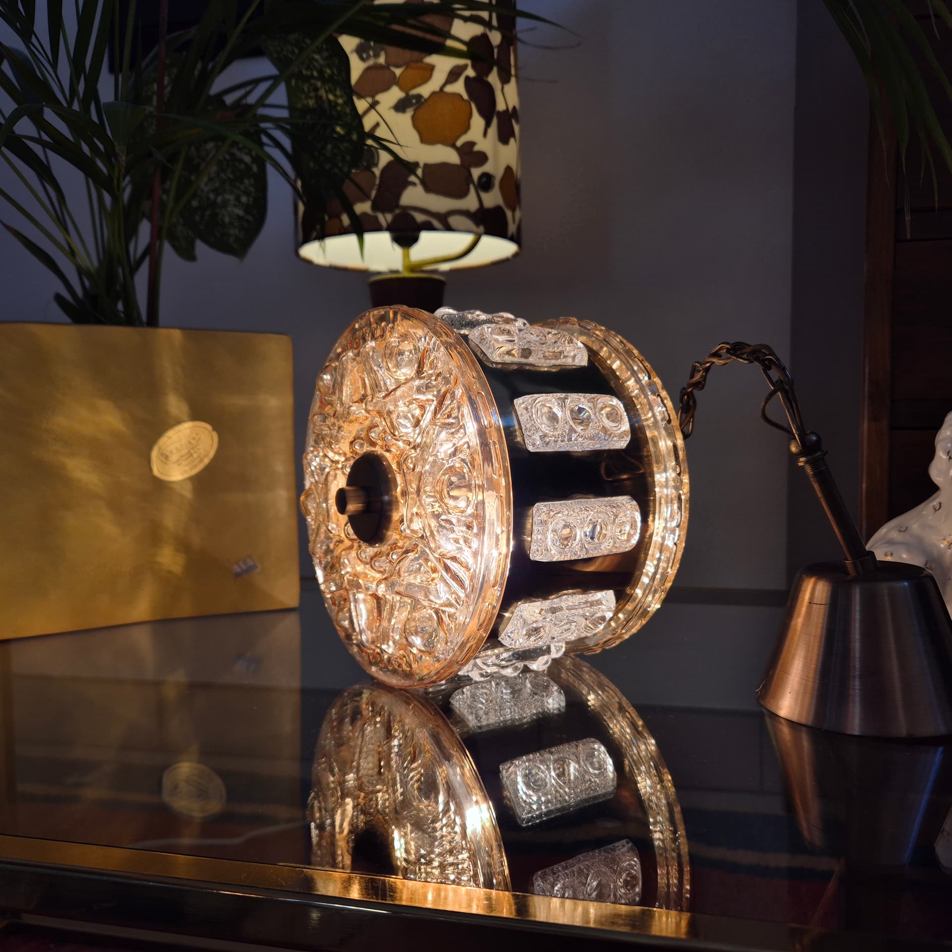 Lampa wisząca, kryształowa, mosiądz złoty, proj. C. Fagerlund, Szwecja, lata 60. - 226403