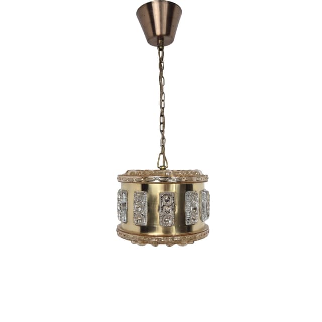 Lampa wisząca, kryształowa, mosiądz złoty, proj. C. Fagerlund, Szwecja, lata 60. - WYMIARY