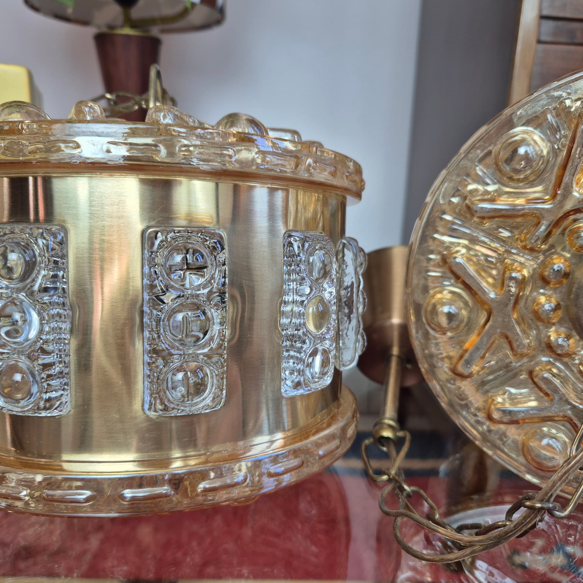 Lampa wisząca, kryształowa, mosiądz złoty, proj. C. Fagerlund, Szwecja, lata 60. - 226398