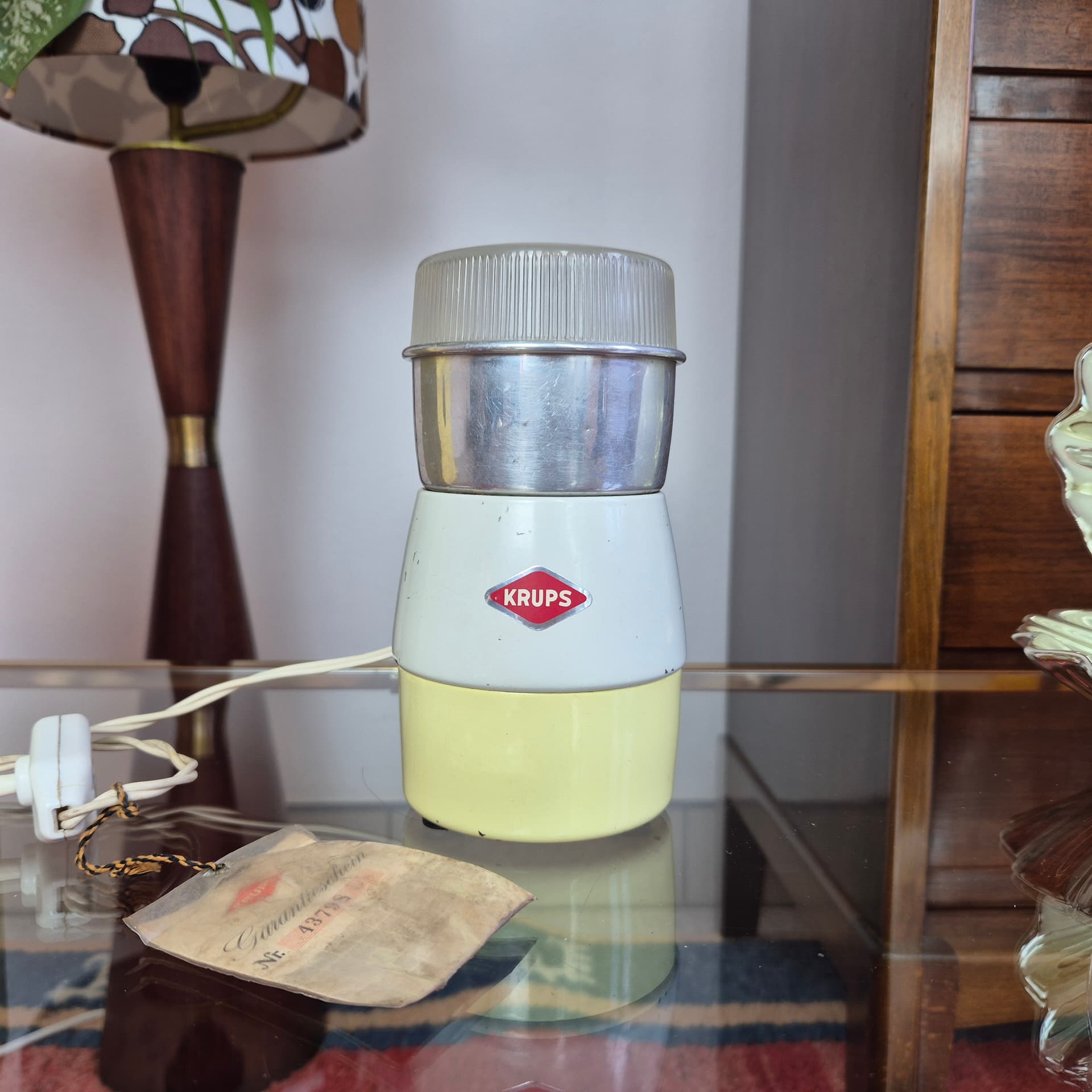 Coffee grinder Type 308, yellow aluminium, cream plastic, Krups, Germany, 1970s. - 226431