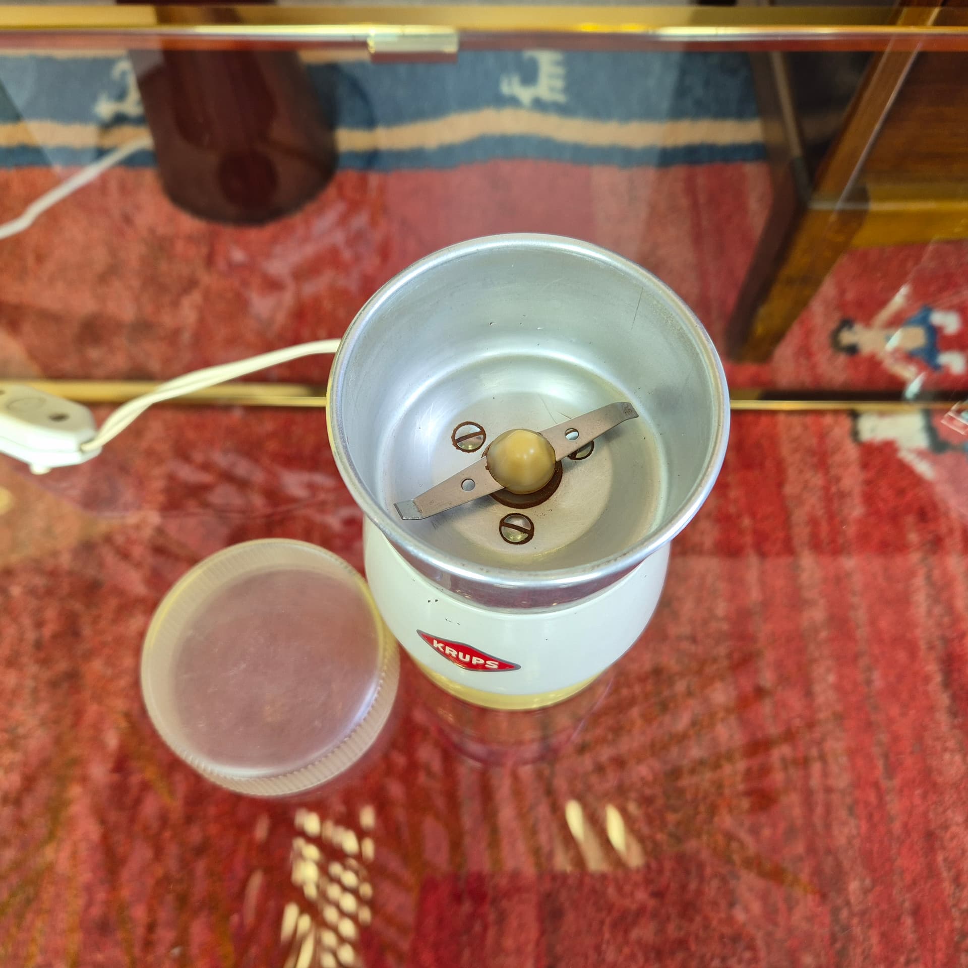 Coffee grinder Type 308, yellow aluminium, cream plastic, Krups, Germany, 1970s. - 226434