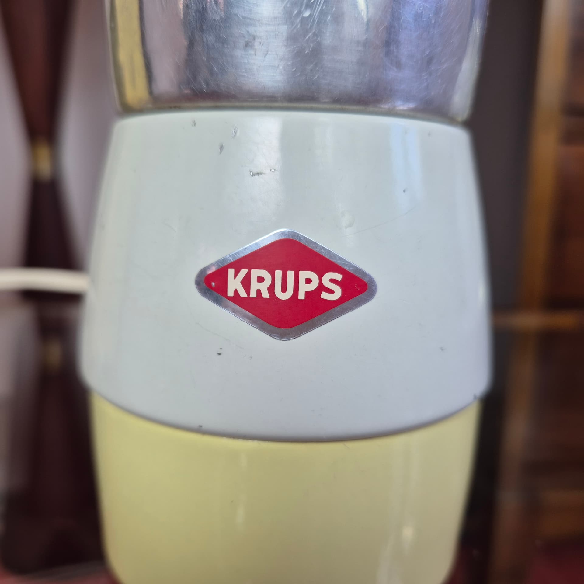 Coffee grinder Type 308, yellow aluminium, cream plastic, Krups, Germany, 1970s. - 226433