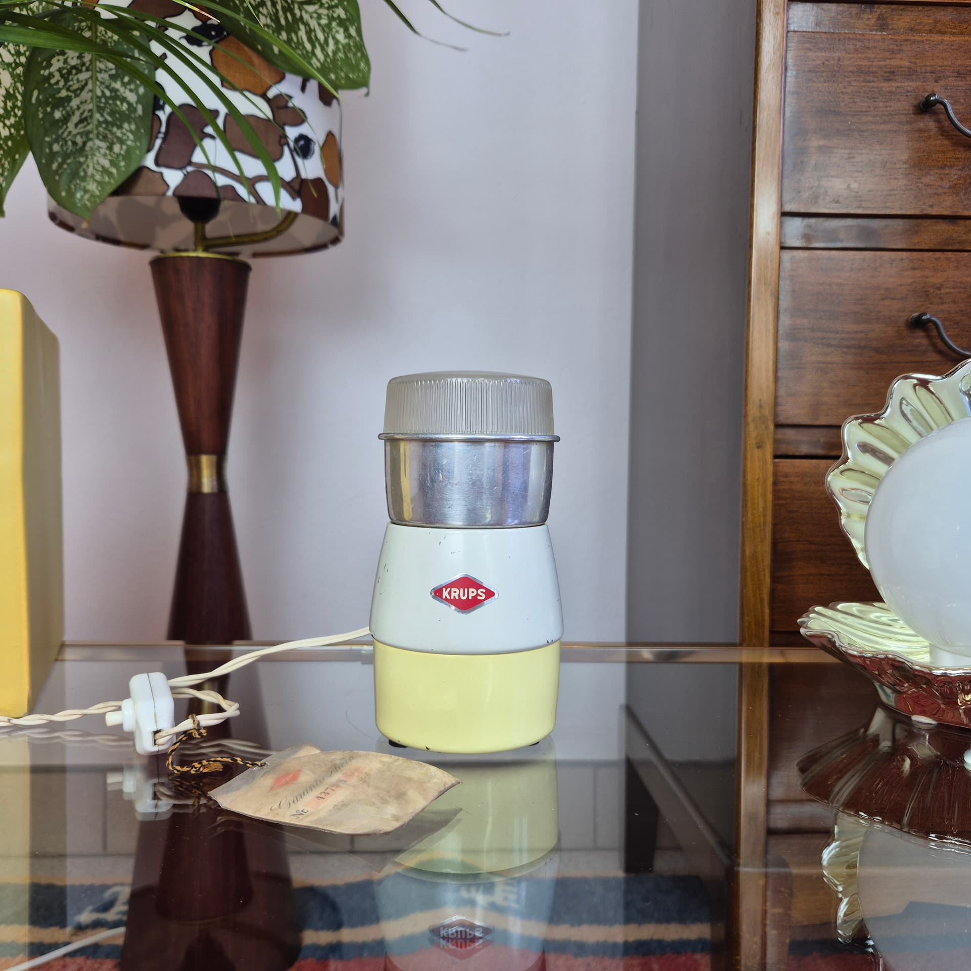 Coffee grinder Type 308, yellow aluminium, cream plastic, Krups, Germany, 1970s. - 226430