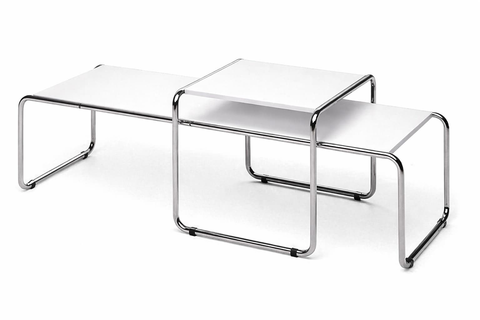 Podwójny stolik z giętej stali wg proj. M. Breuer, Bauhaus, biały, drewno