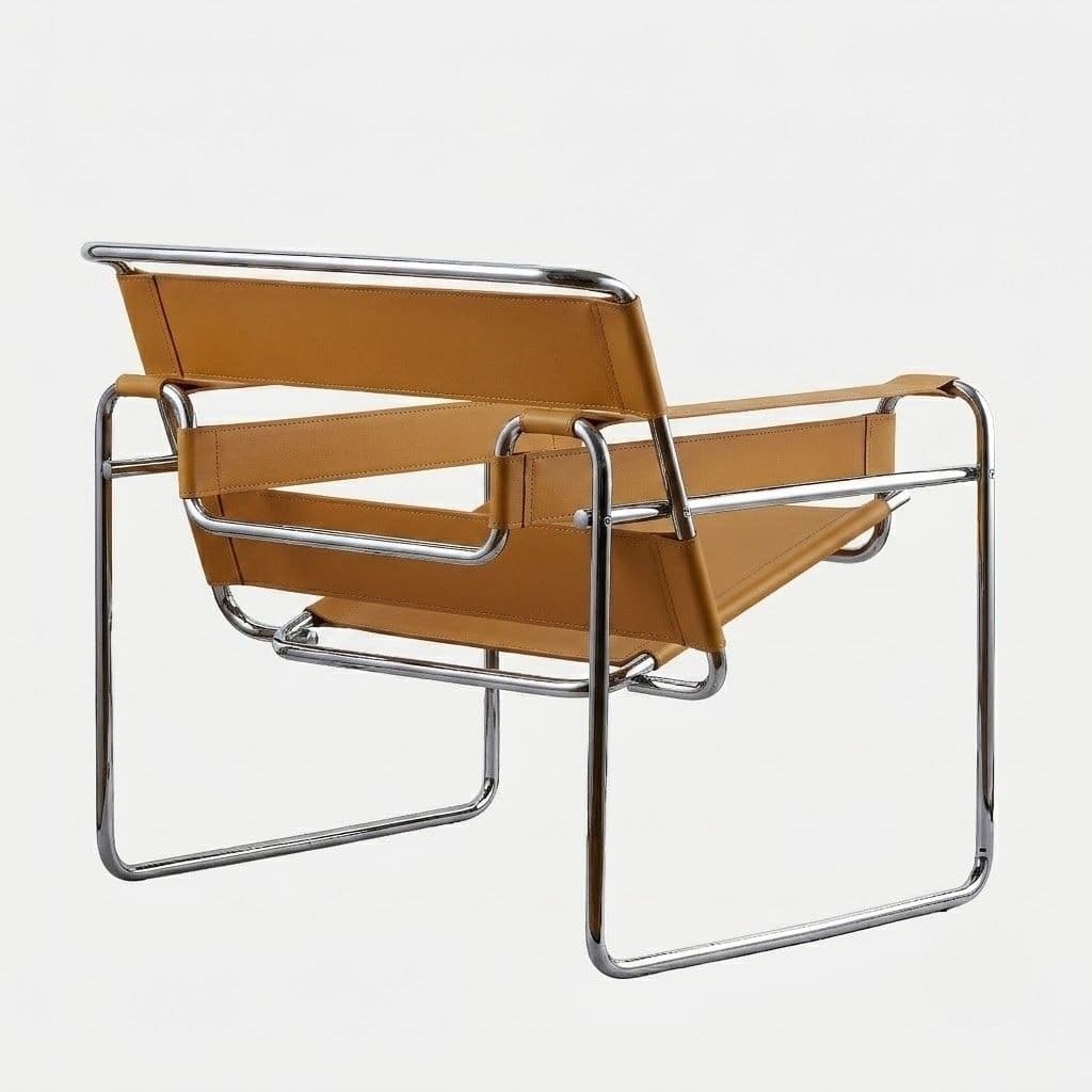 Fotel z giętej stali wg proj. Wassily, M. Breuer, brązowy camel, skóra naturalna - 351624