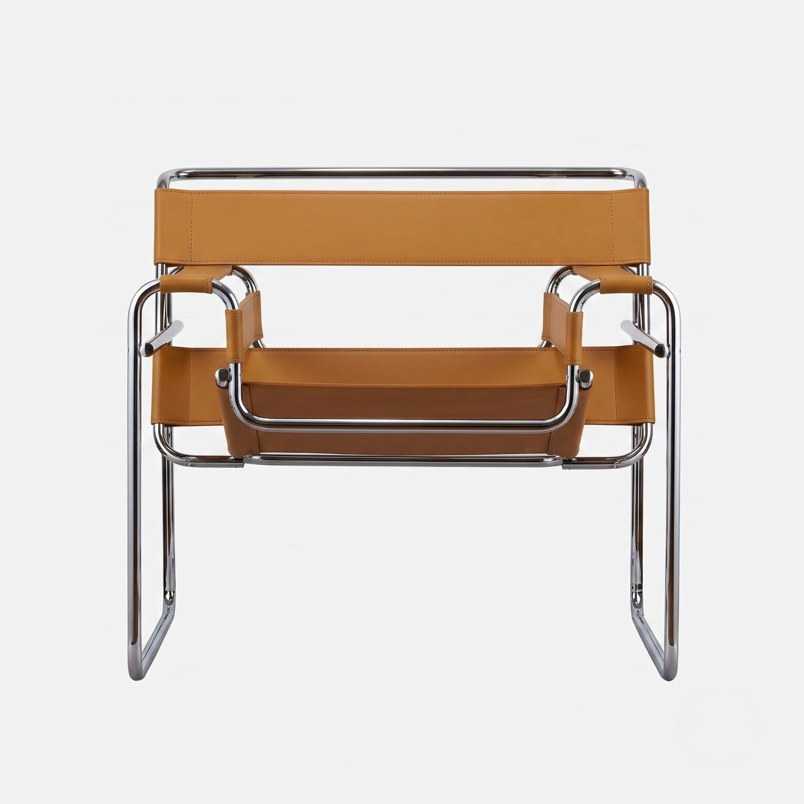 Fotel z giętej stali wg proj. Wassily, M. Breuer, brązowy camel, skóra naturalna - 351626