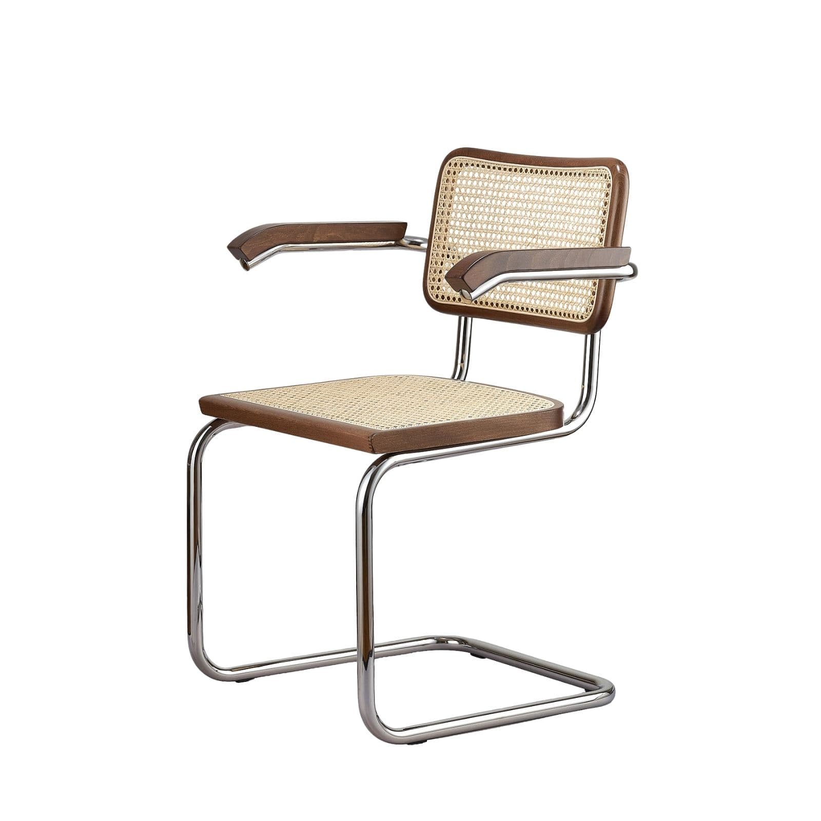 Krzesło z giętej stali z podłokietnikami wg proj. Cesca, M.Breuer, Bauhaus, brązowe