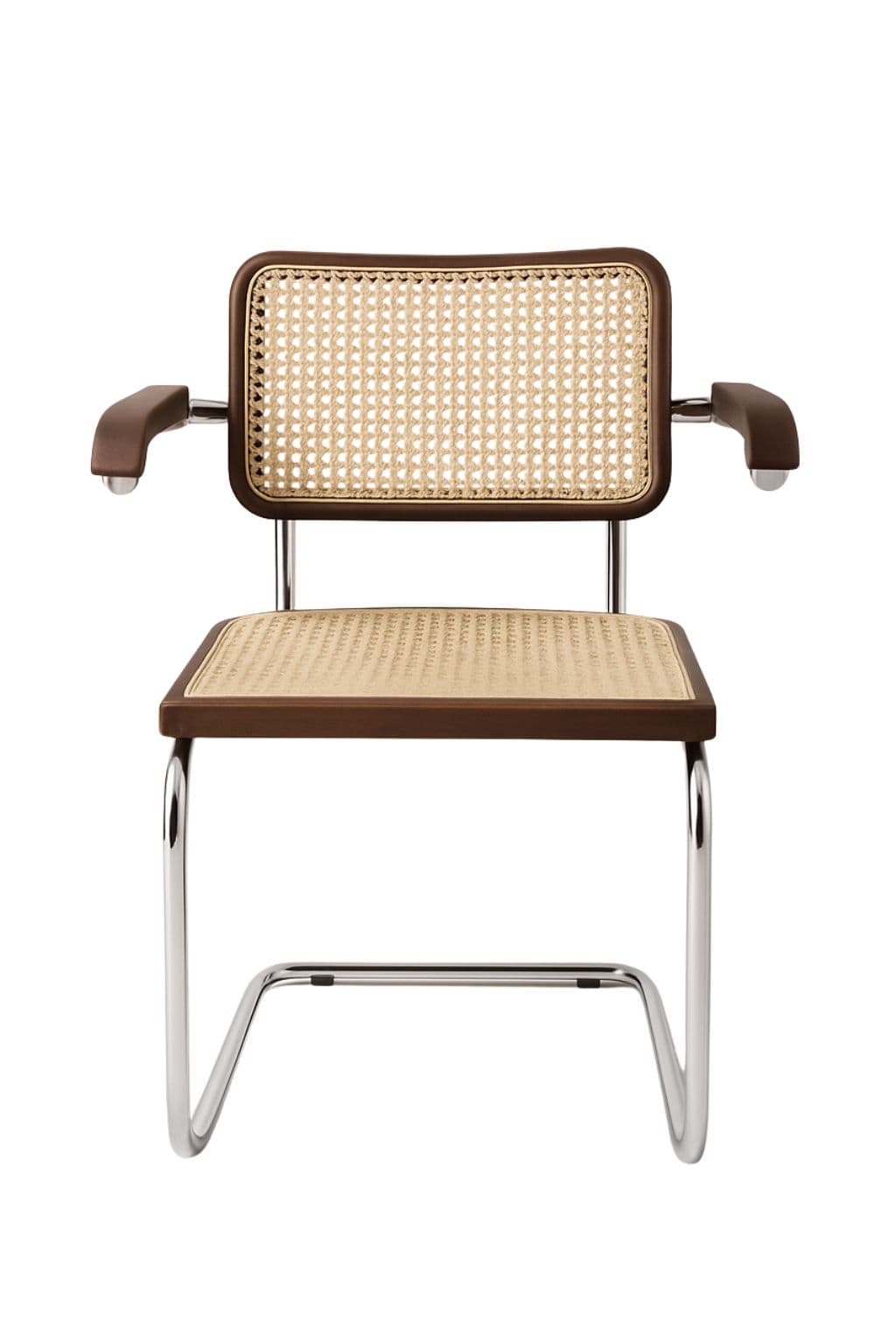 Krzesło z giętej stali z podłokietnikami wg proj. M.Breuer, Bauhaus, brązowe