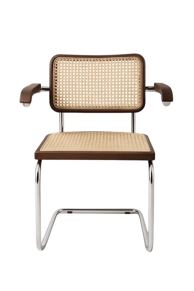 Krzesło z giętej stali z podłokietnikami wg proj. M.Breuer, Bauhaus, brązowe - WYMIARY